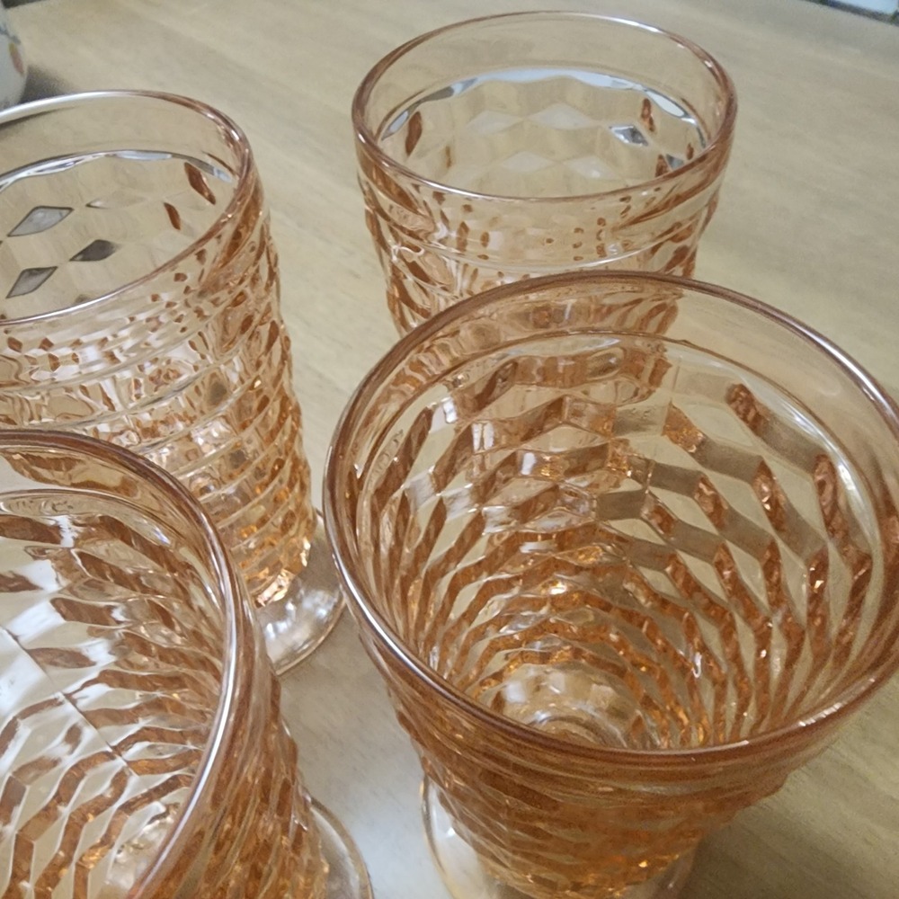 Colony Whitehall Peach Iced Tea Vintage Pink Cubist Tumbler Set Of 4 - Picture 7 of 8